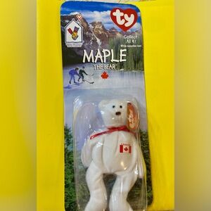 NIP Rare Ty Maple the Bear - White Plush Beanie Baby